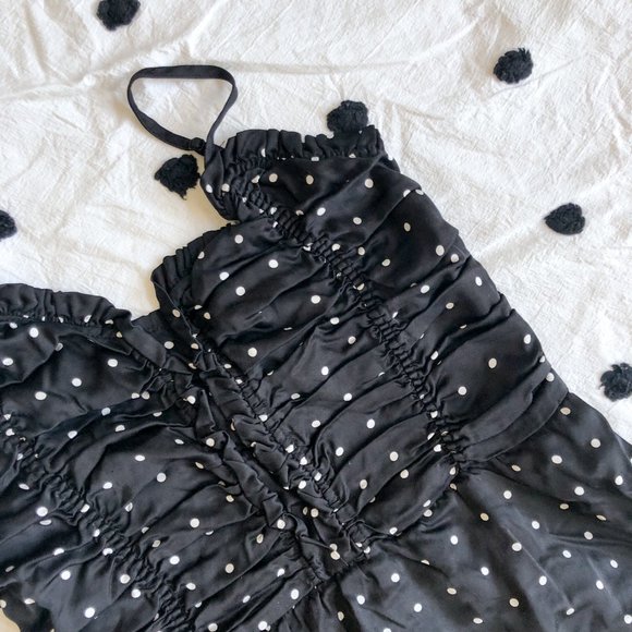 Maje Renota Polka-Dot Ruched Satin Mini Dress - Picture 5 of 10